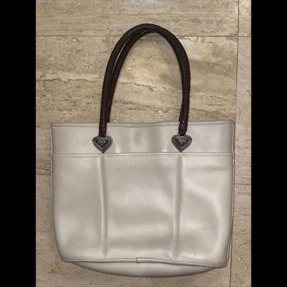 Bug Brighton Braided‎ Leather Cream Handbag Purse Tote 14”x10.5”x5”